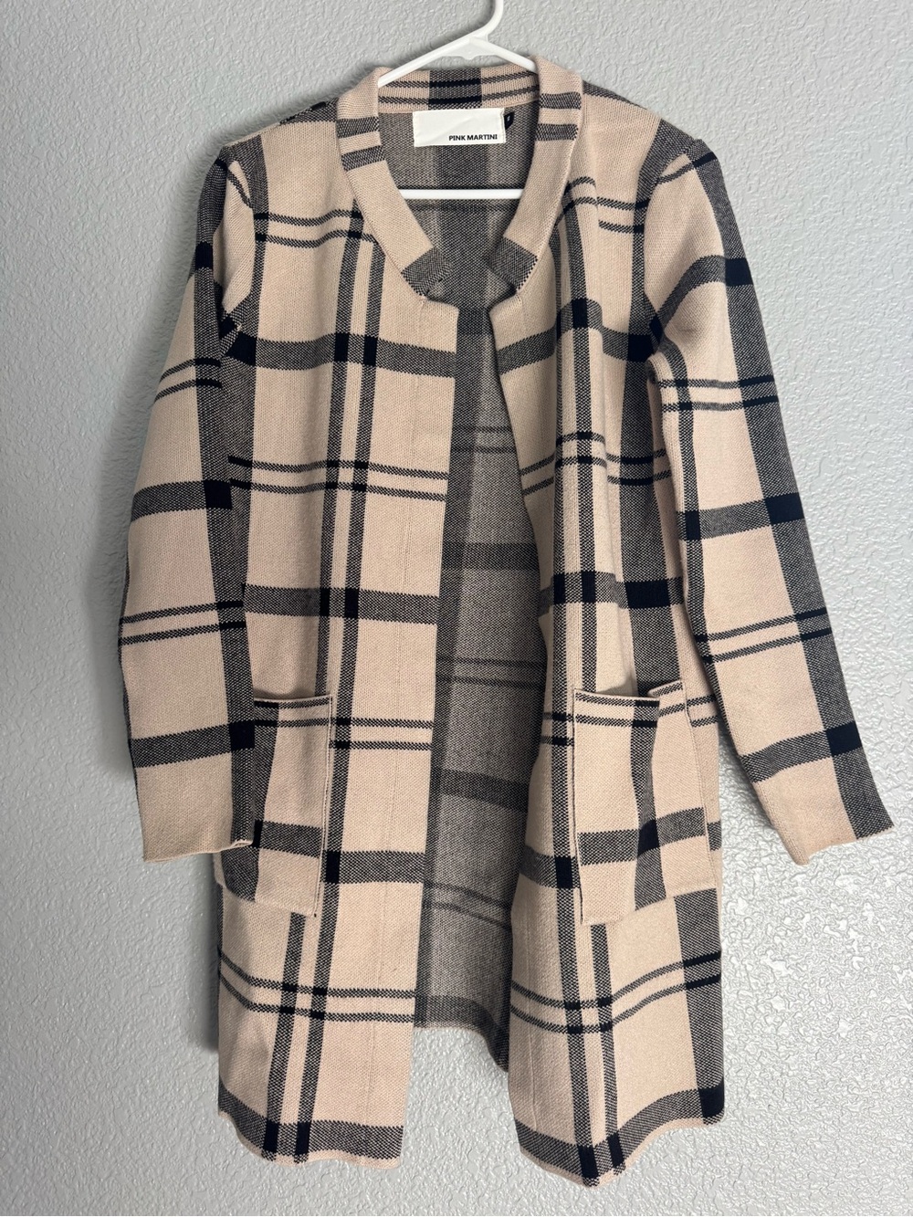 Pink Martini Beige and Black Plaid Open Cardigan